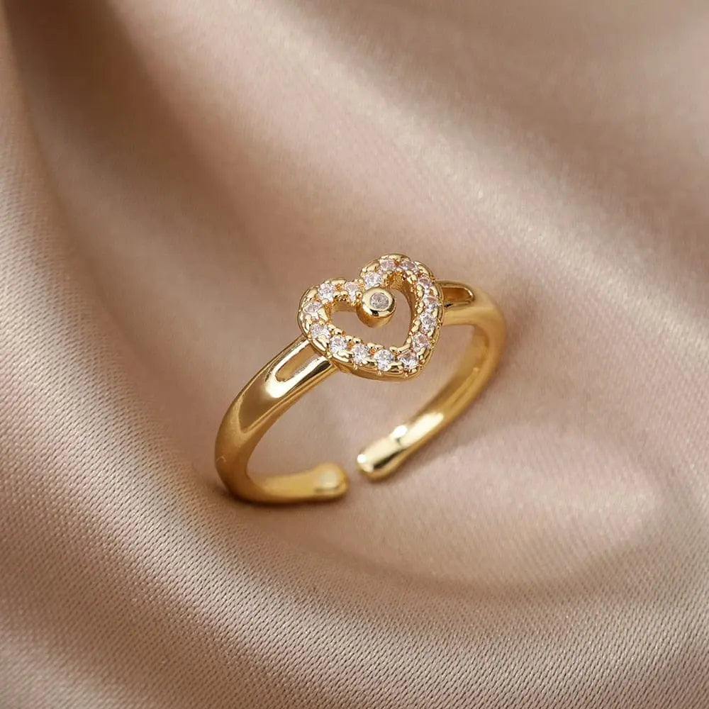 Adjustable stainless steel bee and butterfly ring with cubic zirconia accents, elegant jewelry for women.