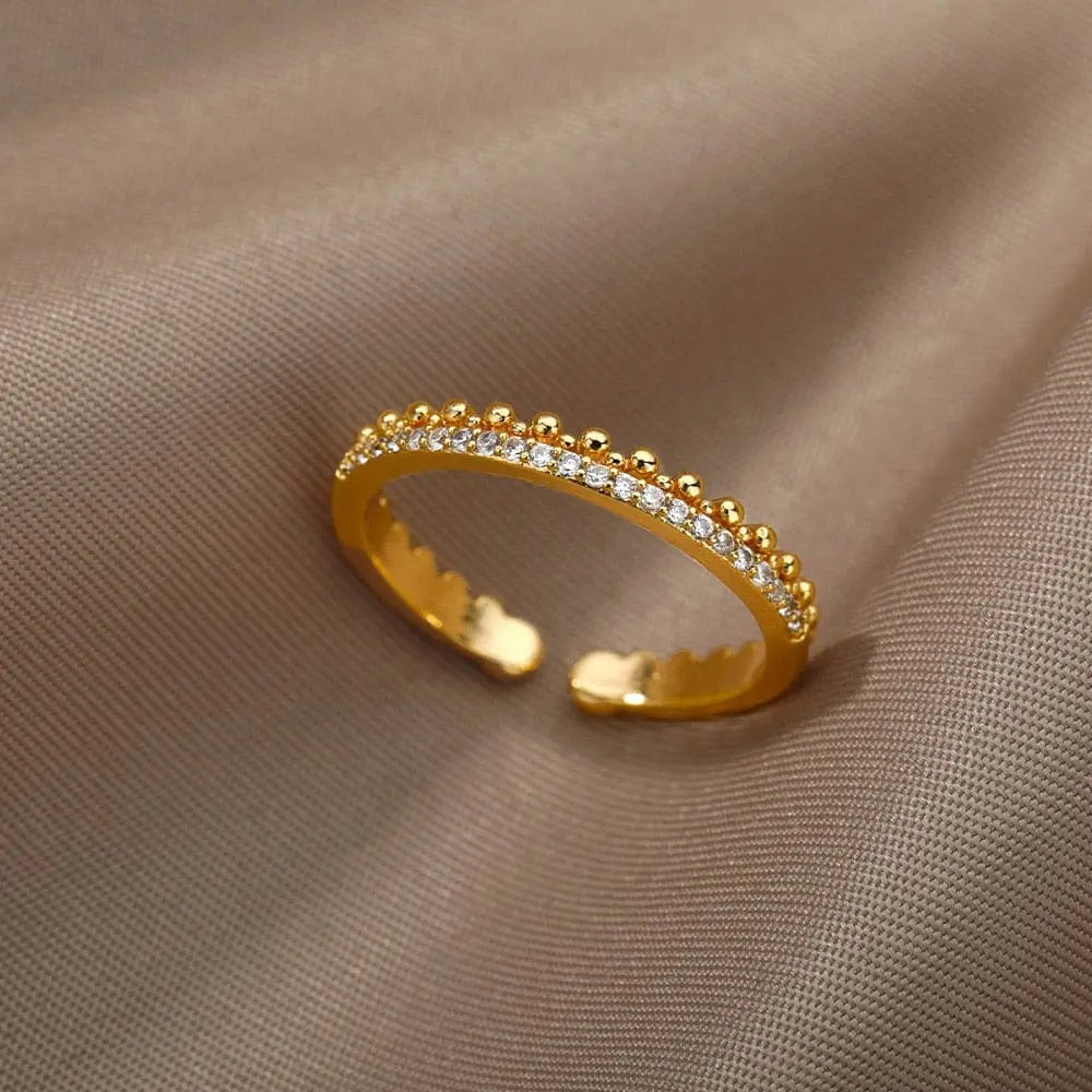 Elegant adjustable stainless steel bee and butterfly ring with cubic zirconia accents, designed for women.