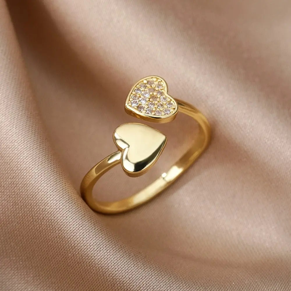 Adjustable stainless steel bee and butterfly ring with cubic zirconia accents, elegant jewelry for women.