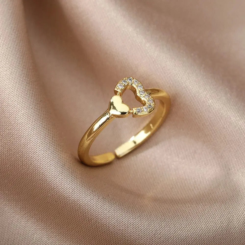 Adjustable stainless steel bee and butterfly ring with cubic zirconia accents, elegant jewelry for women.