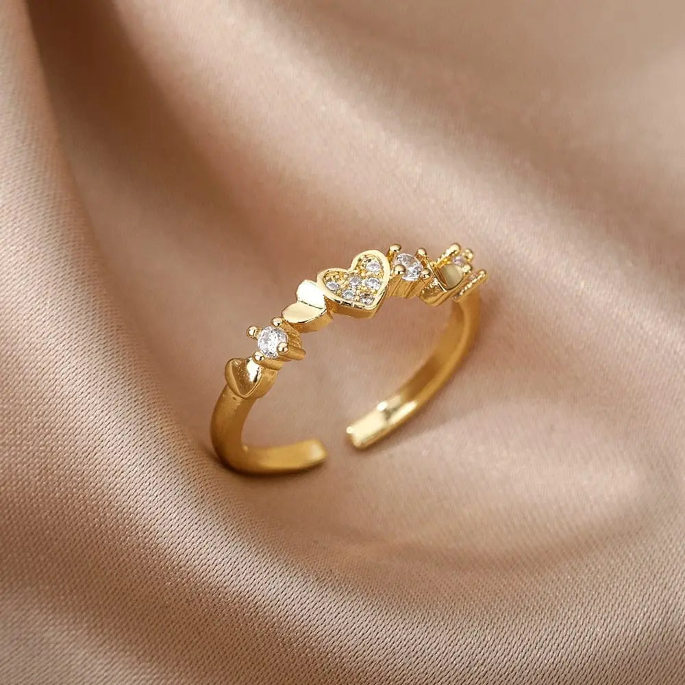 Elegant stainless steel bee and butterfly adjustable ring with cubic zirconia accents, designed for women, from Showlu Store Nation.