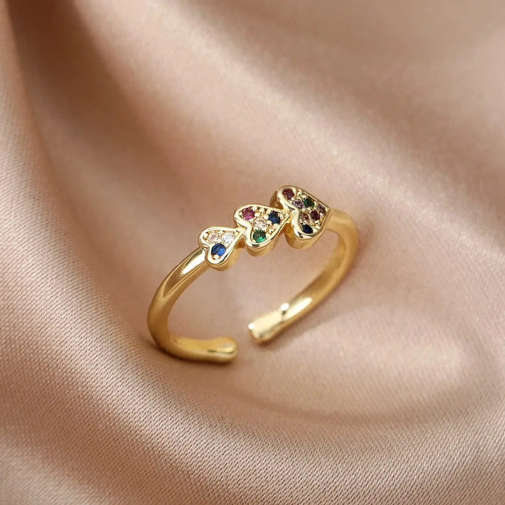 Adjustable stainless steel bee and butterfly ring with cubic zirconia accents, elegant jewelry for women.