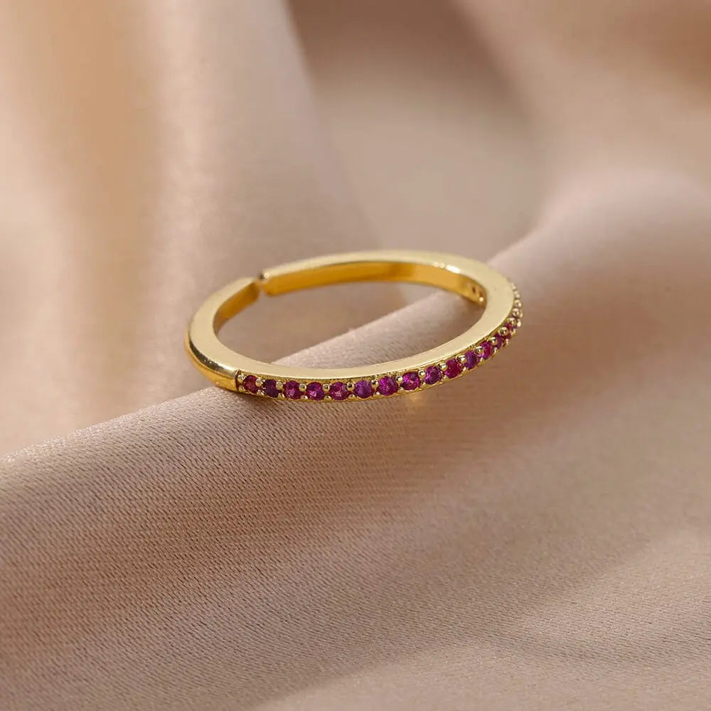 Adjustable stainless steel bee and butterfly ring with cubic zirconia accents, featuring moon and heart designs, elegant jewelry for women.