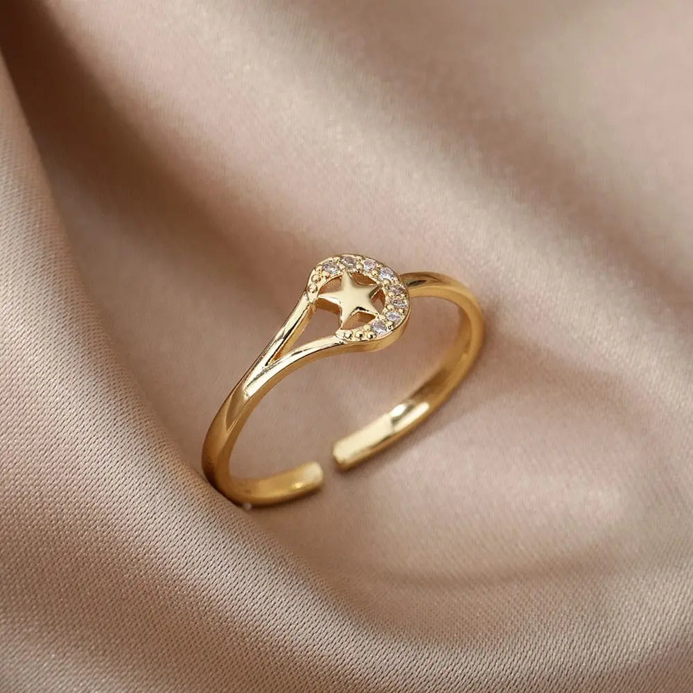 Adjustable stainless steel bee and butterfly ring with cubic zirconia accents, elegant jewelry for women.