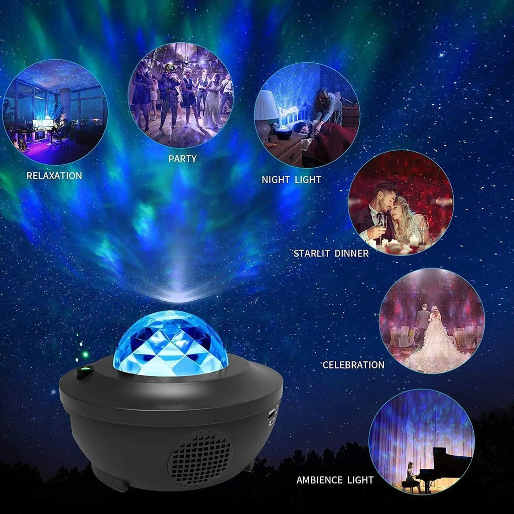 Biumart PRO Galaxy Projector by Showlu Fashion Store showing starry night light with remote control and WiFi connectivity.