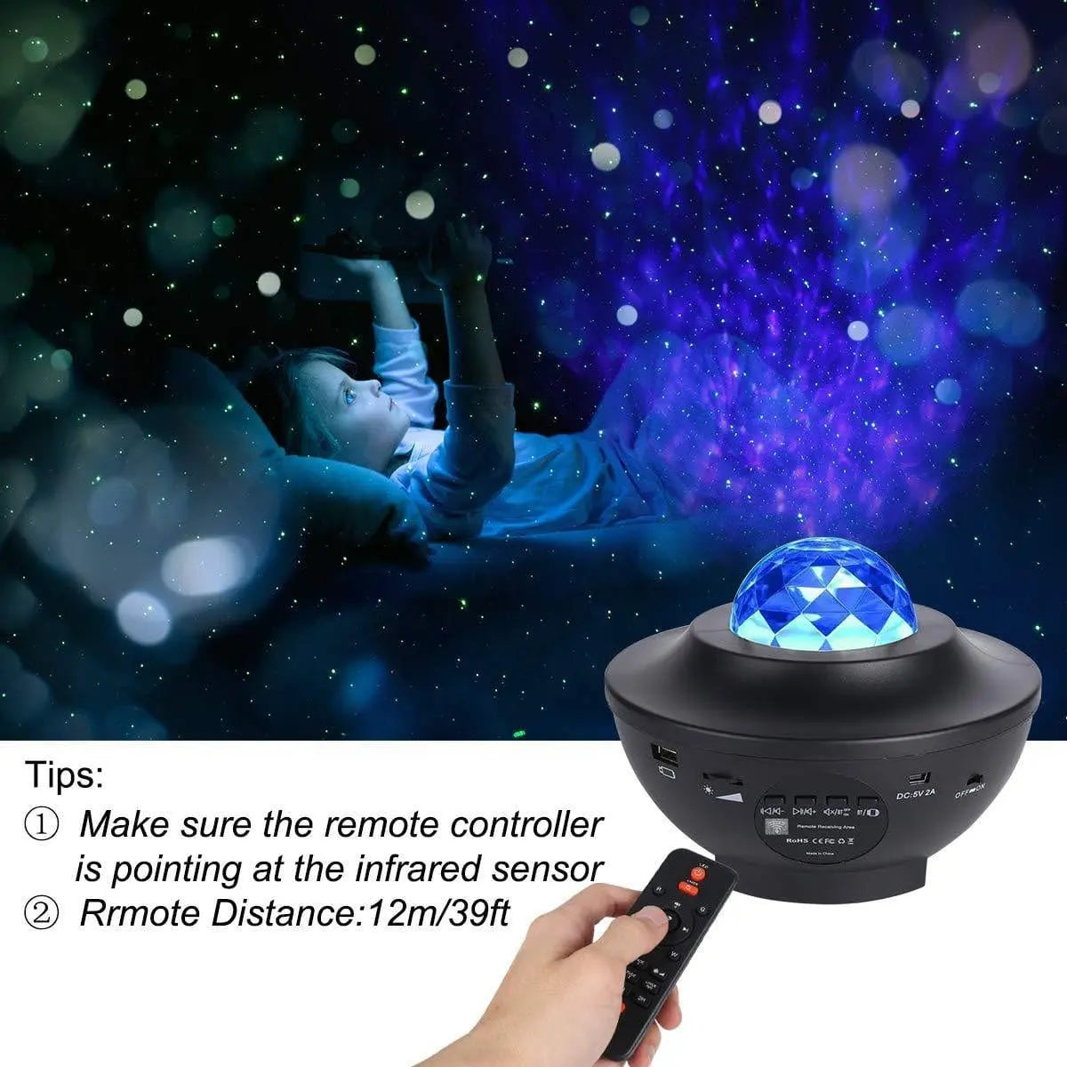 Biumart PRO Galaxy Projector by Showlu Fashion Store displaying starry night light with remote, WiFi, Alexa compatibility, home decor.