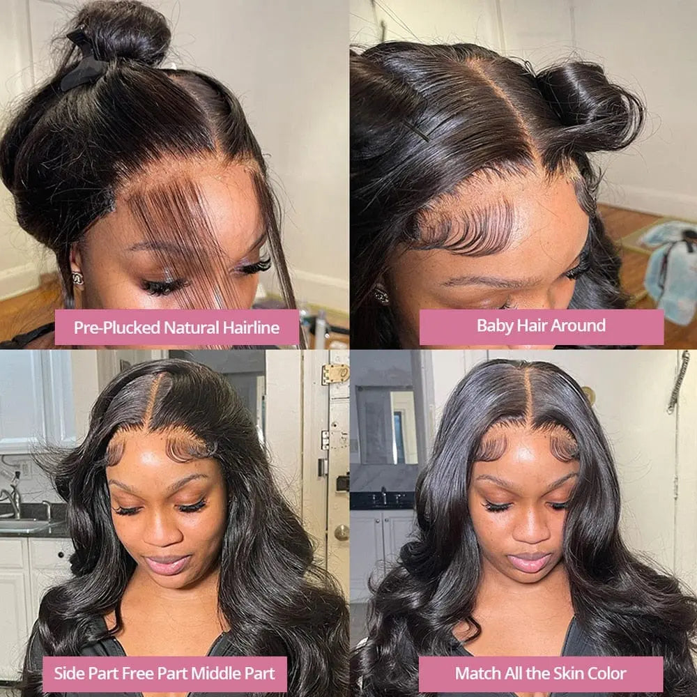 Aaliweya Brazilian Body Wave HD Lace Frontal Wig with 13x4 transparent lace, 30-40 inches, showcasing natural flowing human hair.
