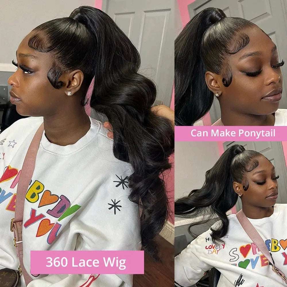 Aaliweya Body Wave HD Lace Frontal Wig with 13x4 Brazilian human hair, 30-40 inches, featuring transparent lace for women.