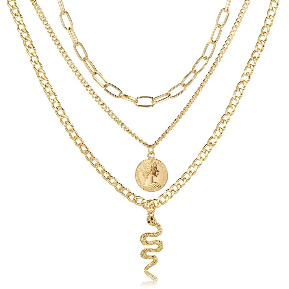 Gold boho multilayer necklace with pearl, cross, and heart pendant, elegant jewelry piece by Showlu Fashion Store.