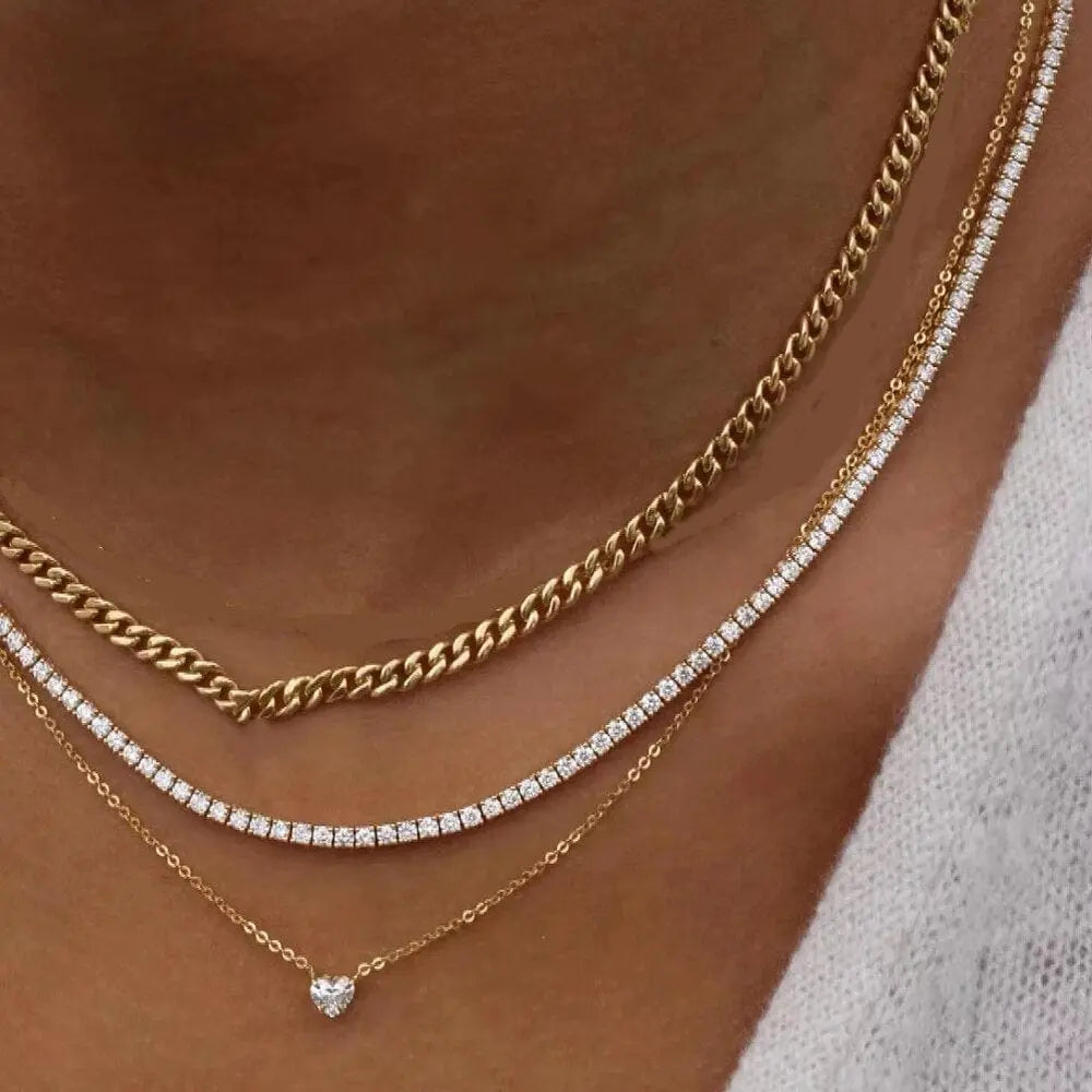 Gold boho multilayer chain necklace with pearl, cross, and heart pendants, elegant jewelry by Showlu Fashion Store