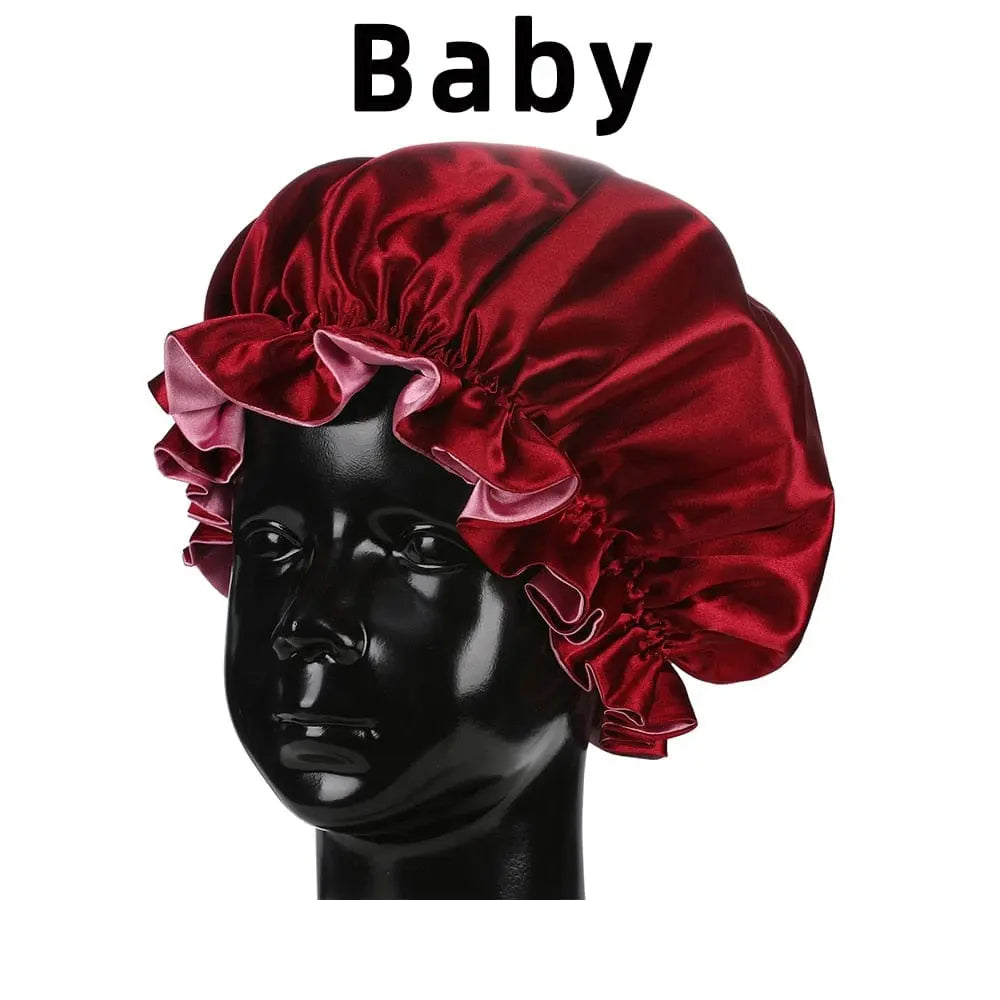 Showlu Store double-layer satin bonnet for mom and baby, silky sleep cap with high-quality, smooth satin fabric and comfortable fit