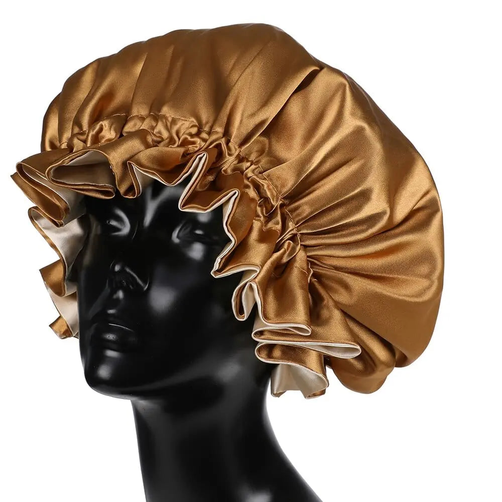 Showlu Store double layer satin bonnet for mom and baby, silky sleep cap with high-quality satin fabric and comfortable fit
