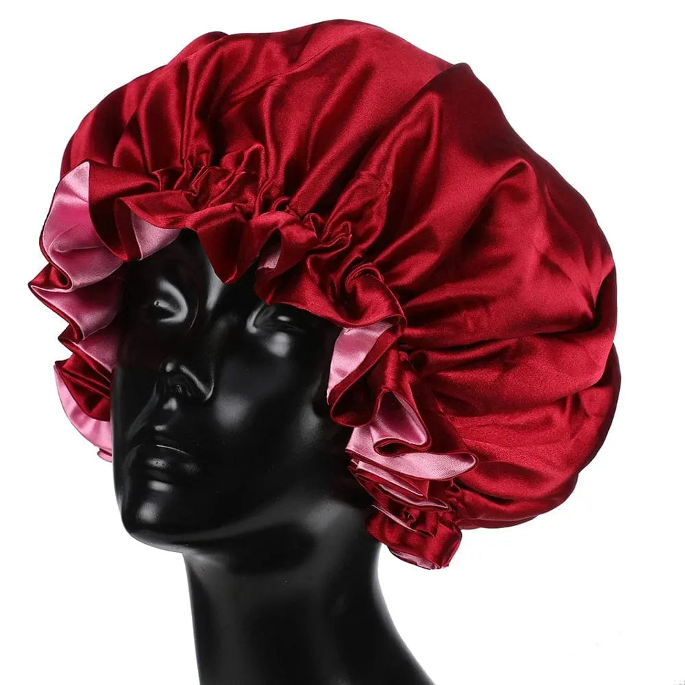 Showlu Store double-layer satin bonnet for mom and baby, silky sleep cap with high-quality, soft satin fabric.