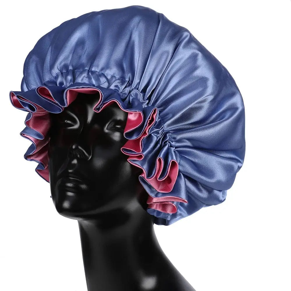 Showlu Store double-layer satin bonnet for mom and baby, silky sleep cap with high-quality satin fabric and large, comfortable fit