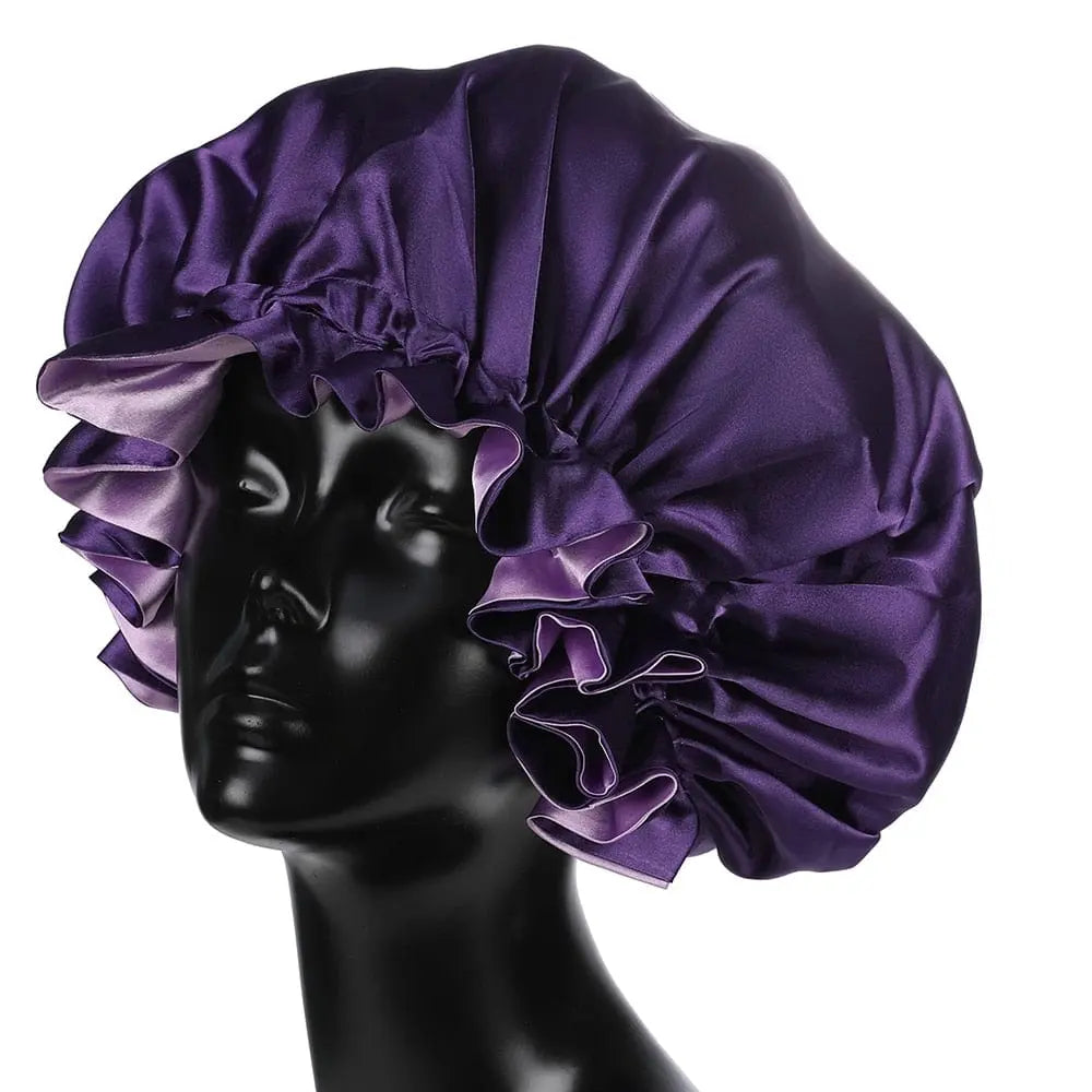 Showlu Store double-layer satin bonnet for mom and baby, silky sleep cap with high-quality, soft satin fabric.