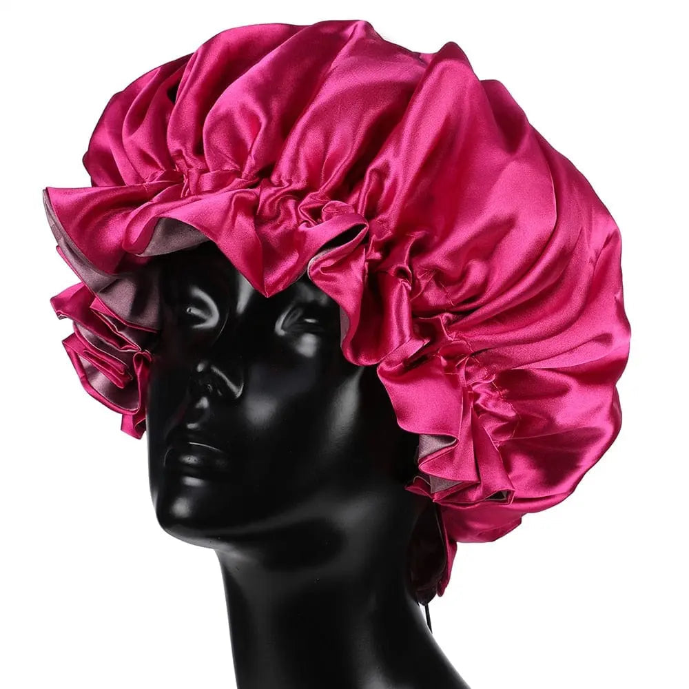 Double-layer satin bonnet for mom and baby, silky sleep cap by Showlu Store Nation, soft, high-quality head wrap for restful sleep.