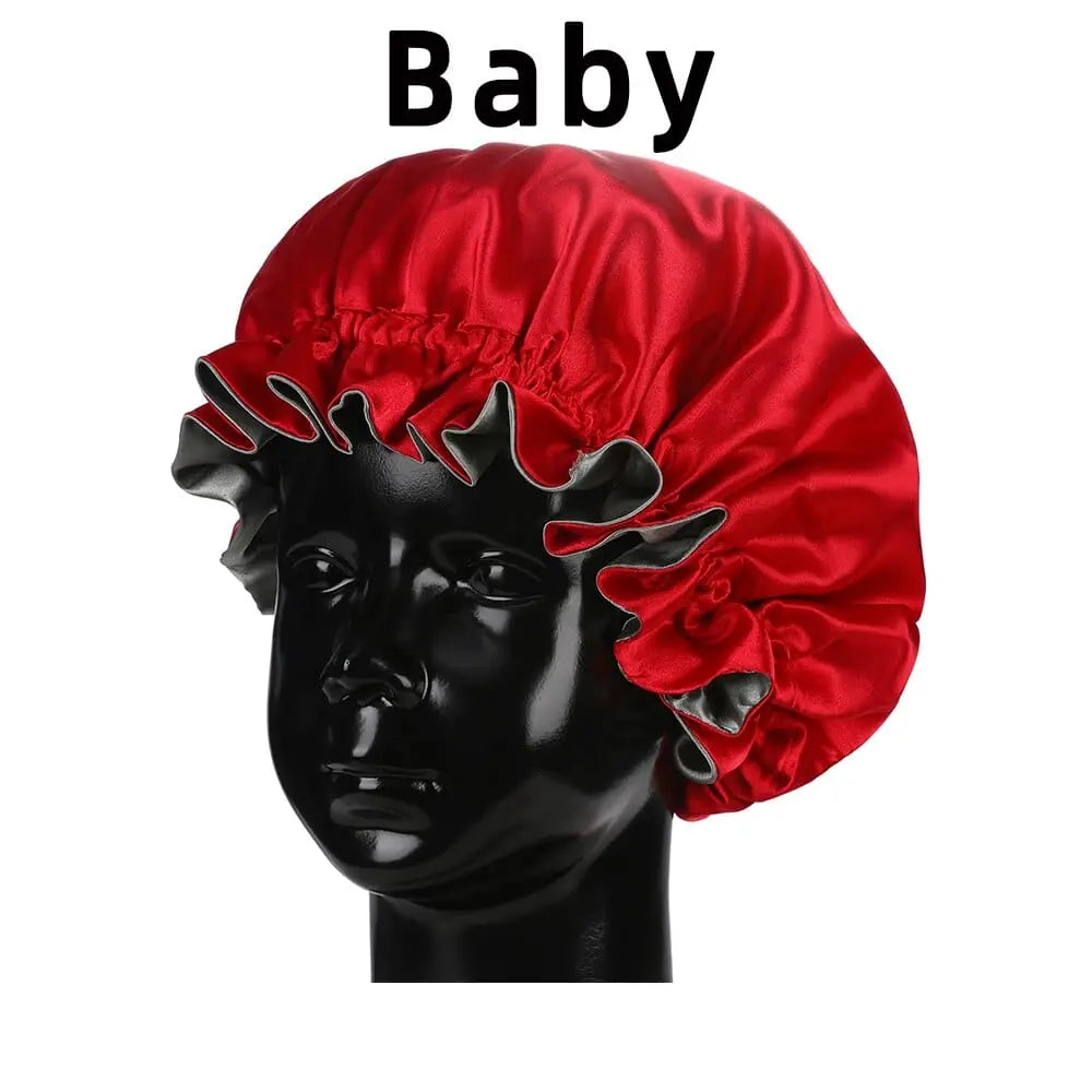 Showlu Store double-layer satin bonnet for mom and baby, silky sleep cap with large, high-quality satin design for comfortable sleep