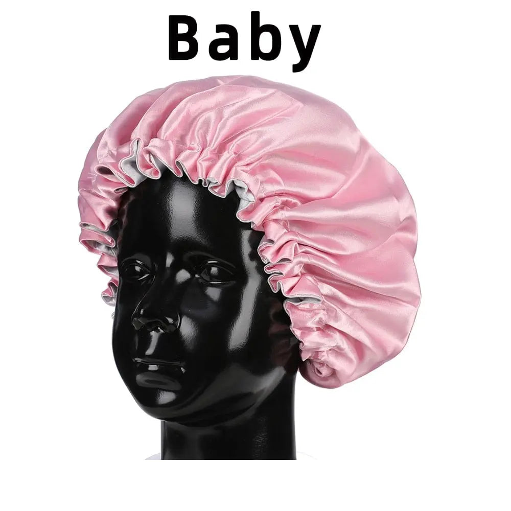 Showlu Store double layer satin bonnet for mom and baby, silky sleep cap with high-quality satin fabric and spacious design