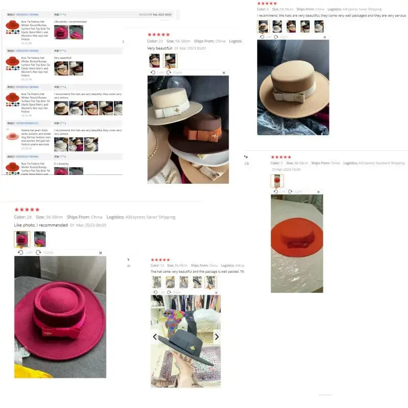 Red Showlu Fedora hat with a flat top, bumpy surface, bow tie, and elastic band, suitable for men and women, made from cotton polyester.
