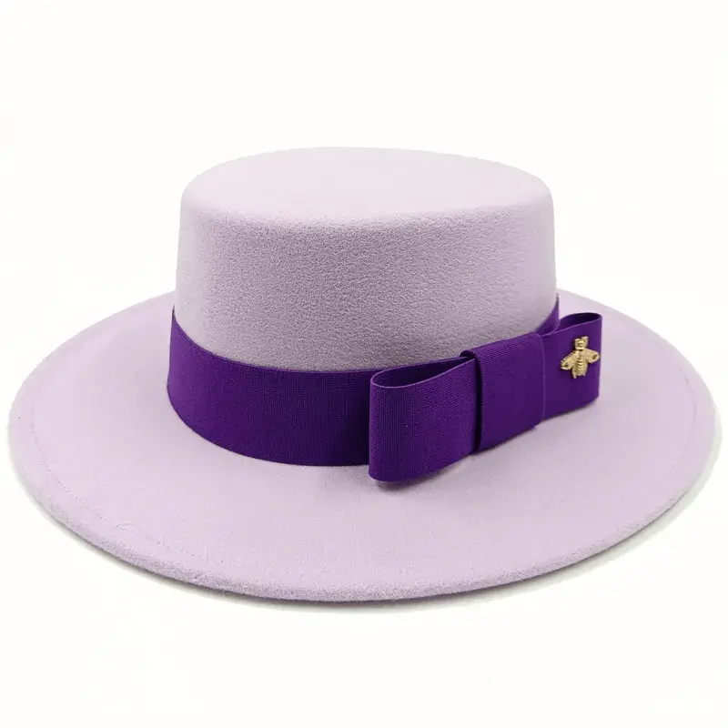 Red Showlu Fedora hat with flat top, bow tie, elastic band, and bumpy surface, suitable for men and women.