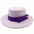 Red Showlu Fedora hat with flat top, bow tie, elastic band, and bumpy surface, suitable for men and women.