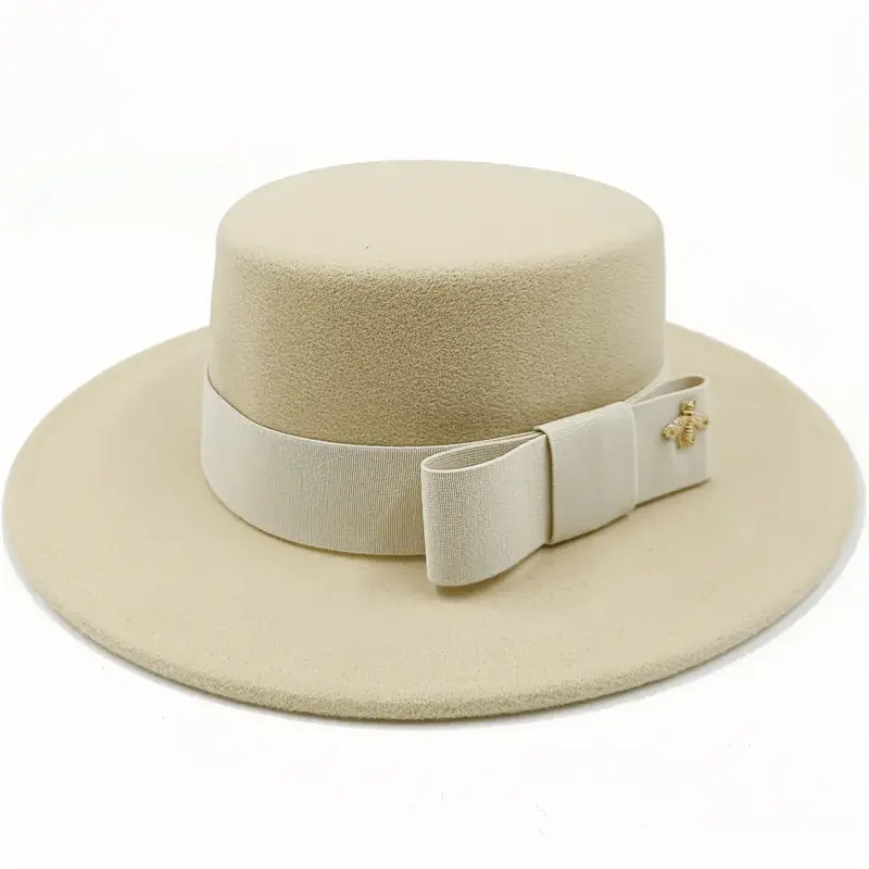 Showlu red unisex fedora hat with flat top, bumpy surface, bow tie, elastic band, suitable for men and women.