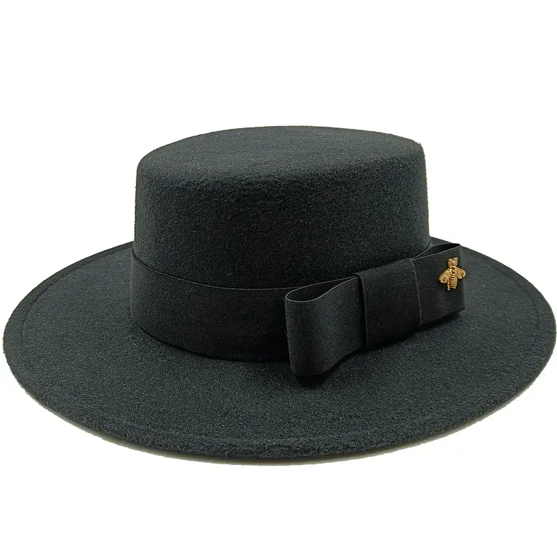Red Showlu Fedora hat with a flat top, bumpy surface, bow tie, and elastic band, suitable for men and women.