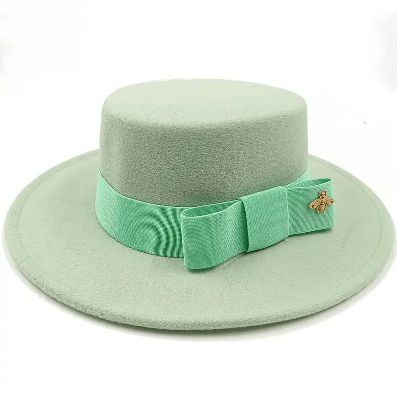 Red Showlu Fedora hat with flat top, bumpy surface, bow tie, elastic band, suitable for men and women, stylish cotton polyester jazz hat.