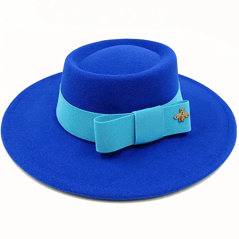 Red Showlu Fedora hat with a flat top, bumpy surface, bow tie elastic band, unisex cotton polyester jazz hat for men and women.