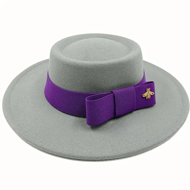 Red Showlu Fedora hat with flat top, bumpy surface, bow tie, elastic band, unisex cotton polyester jazz hat for men and women.