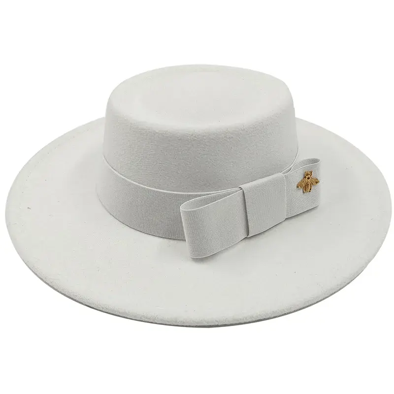 Red Showlu Fedora hat with flat top, bumpy surface, bow tie, elastic band, unisex cotton polyester jazz hat for men and women