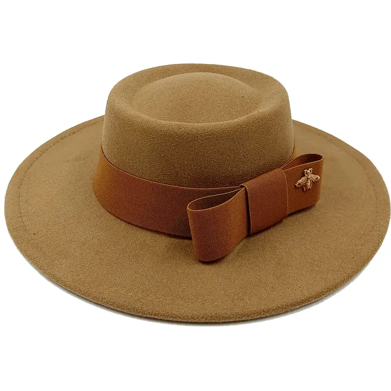 Red Showlu Fedora hat with a flat top, bumpy surface, bow tie, and elastic band, suitable for men and women.