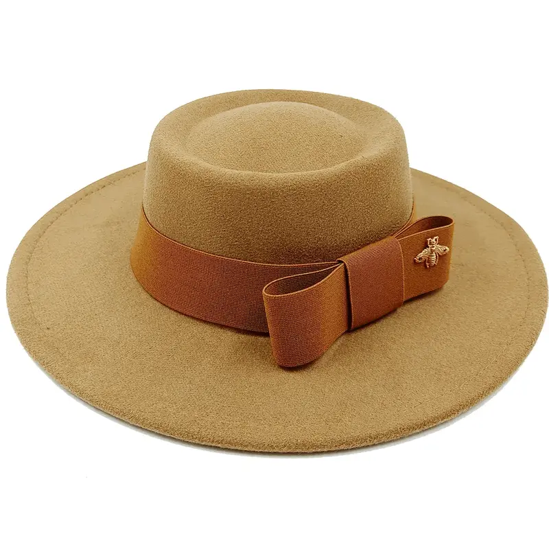 Red Showlu unisex fedora hat with a flat top, bumpy surface, bow tie, and elastic band, suitable for winter jazz fashion.