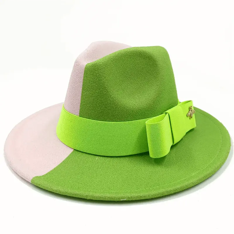 Showlu red fedora hat with flat top, bumpy surface, elastic band, and bow tie detail, unisex cotton polyester jazz hat for men and women.