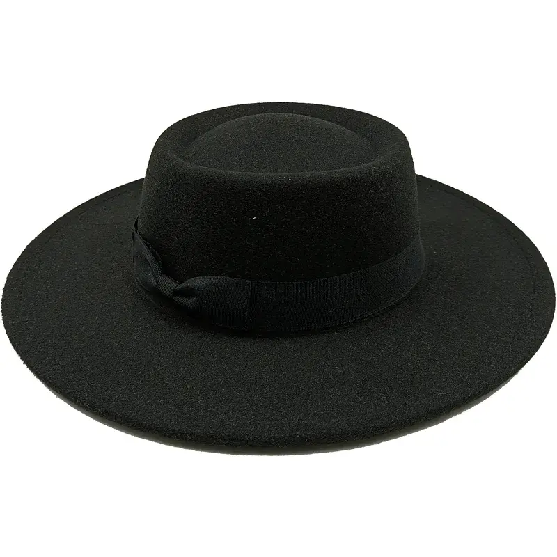 Red Showlu Fedora hat with flat top, bow tie, elastic band, and bumpy surface, unisex cotton polyester jazz hat for men and women