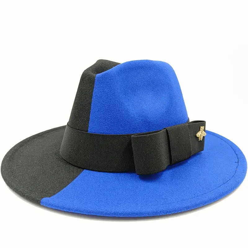 Red Showlu Fedora hat with flat top, bow tie, elastic band, unisex cotton polyester material, round bumpy surface, winter jazz style