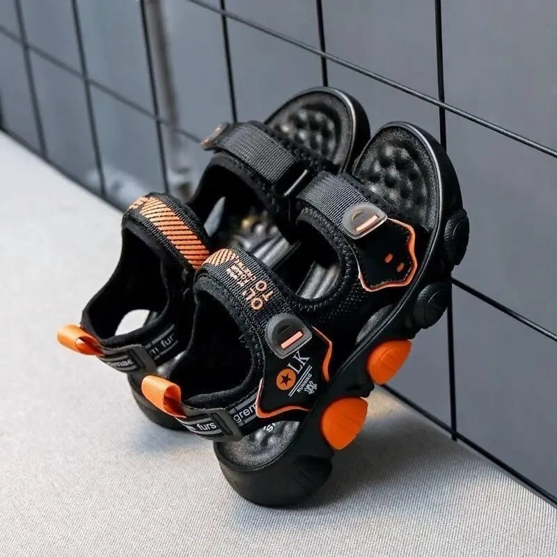 Kids boys beach sandals by Showlu Fashion Store, anti-skid summer sports shoes for children, casual and comfortable for sunny days.