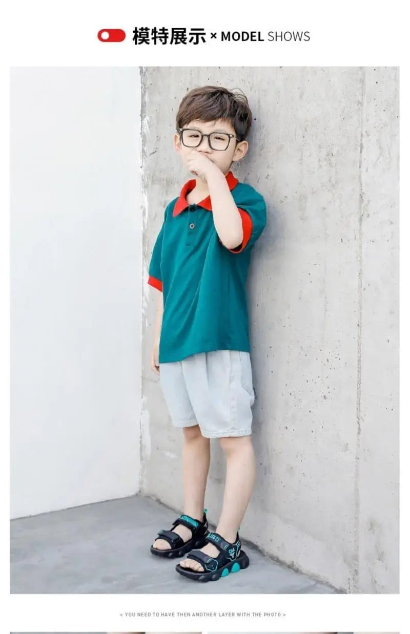 Boy's beach sandals by Showlu Fashion Store, anti-skid summer sports shoes for kids, casual and comfortable for outdoor play.
