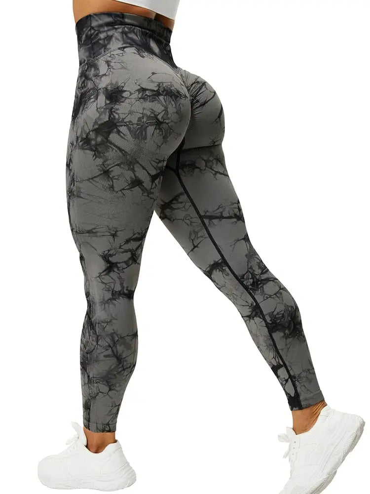 CHRLEISURE tie dye high waist seamless leggings by Showlu Fashion Store, featuring a push-up design and stretchy athletic fit.