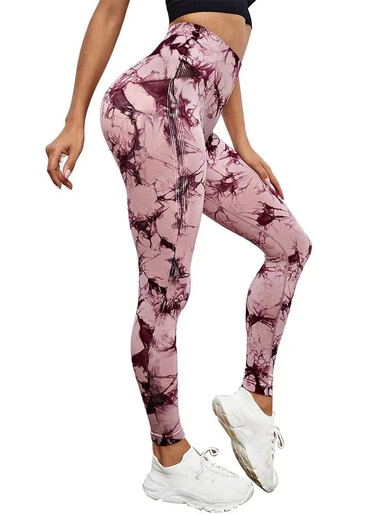 CHRLEISURE tie-dye high waist seamless leggings with booty lifting design, perfect for gym and casual wear by Showlu Fashion Store