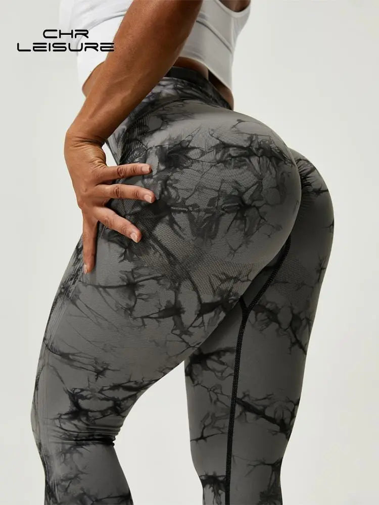 CHRLEISURE tie dye high waist seamless leggings with booty lifting fit, stretchy athletic gym pants for women, casual and sexy style