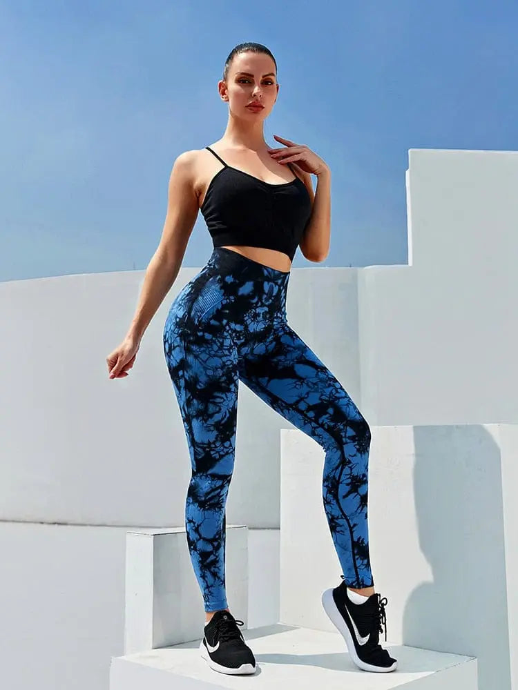 CHRLEISURE tie dye high waist seamless leggings with booty lifting design for women, ideal for gym, casual wear, and athletic activities