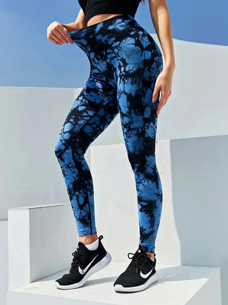 CHRLEISURE tie dye high waist seamless leggings with booty lifting design, perfect for gym and casual wear by Showlu Fashion Store