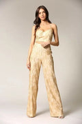 White Amphitryon Caeli gold lace two-piece set with high-waist pants and built-in underwire bra, elegant women's clothing.
