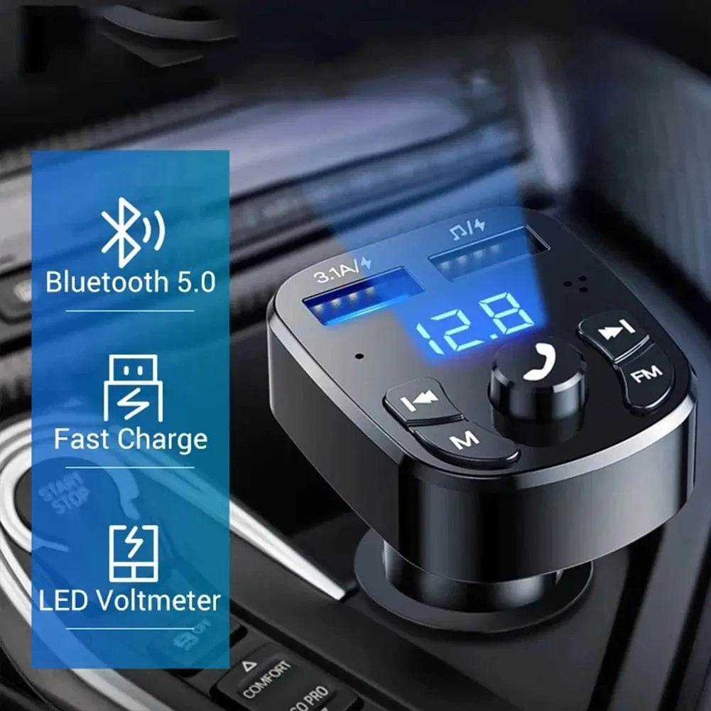 Anel Demosthene Bluetooth 5.0 FM transmitter with dual USB fast car charger and MP3 player for seamless audio streaming in vehicles.
