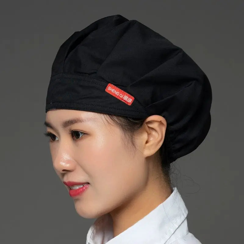 Breathable Shengqi chef cap for women, anti-smoke and hygiene cooking hat with dust protection and hair loss prevention for kitchen use.