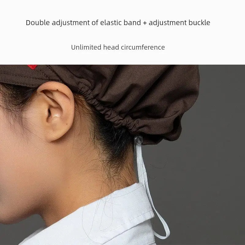 Shengqi breathable chef cap for women, anti-smoke hygiene cooking hat, lightweight and dust-proof for kitchen and catering use.