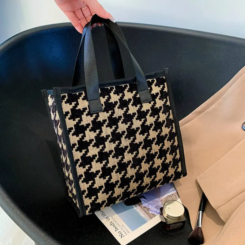 Large Showlu Fashion houndstooth tote bag with polyester material, work shoulder bag, stylish and spacious for everyday use