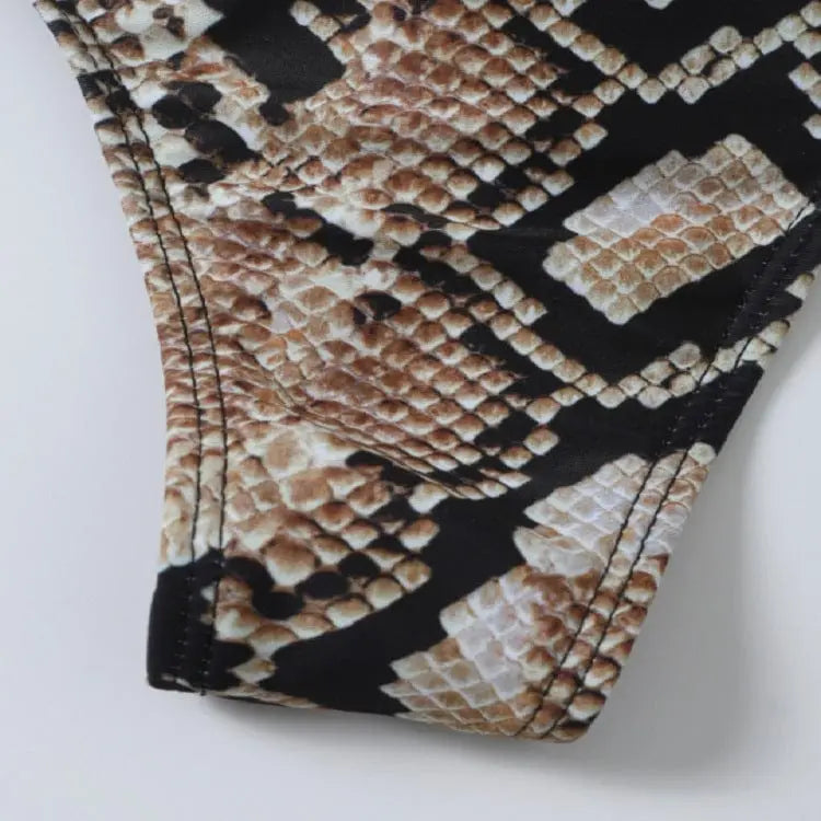 Snake print bandeau bikini by Showlu Fashion Store featuring a sexy push-up two-piece swimsuit with stylish design.