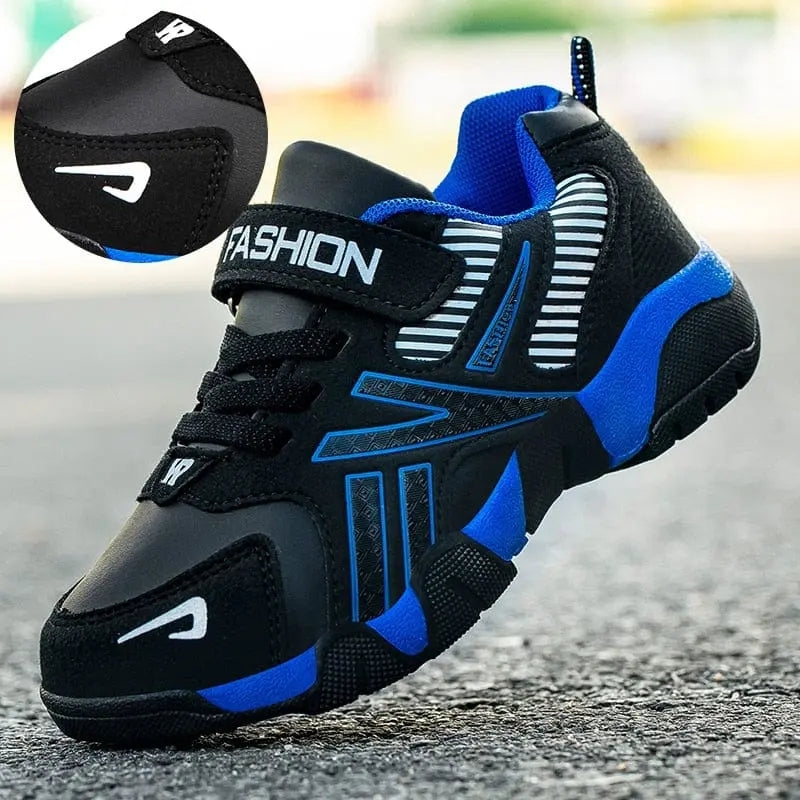 Showlu Fashion Store boys mesh running shoes with breathable design, hook & loop closure, ideal for school and sports.